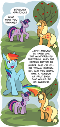 Size: 350x742 | Tagged: safe, artist:crowneprince, derpibooru import, applejack, rainbow dash, twilight sparkle, earth pony, pegasus, pony, apple family reunion, comic