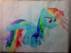 Size: 1280x956 | Tagged: safe, artist:shadowbolt240z, rainbow dash, pegasus, pony, call of the cutie, derp, faic, female, grin, mare, photo, raised leg, silly, silly pony, solo, traditional art, watercolor painting