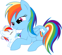 Size: 1011x903 | Tagged: safe, artist:ryouxiii, rainbow dash, oc, oc:roy, pegasus, pony, baby, baby pony, colt, cute, female, foal, male, mother and child, mother and son, ocbetes, offspring, parent and child, parent:rainbow dash, parent:unnamed oc, parents:canon x oc