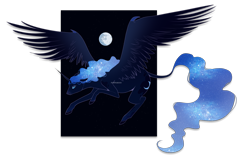 Size: 2526x1637 | Tagged: safe, artist:pumpkabooo, princess luna, alicorn, pony, flying, leonine tail, looking at you, mare in the moon, moon, night, simple background, solo, transparent background