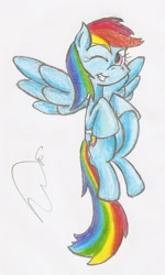 Size: 960x1600 | Tagged: safe, artist:smoking-mist, derpibooru import, rainbow dash, pegasus, pony, flying, solo, traditional art