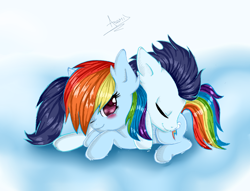 Size: 1024x781 | Tagged: safe, artist:asamy753, rainbow dash, soarin', pegasus, pony, female, male, shipping, soarindash, straight