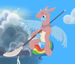 Size: 1750x1500 | Tagged: safe, artist:geomancing, rainbow dash, pegasus, pony, armor, dragoon, final fantasy, final fantasy tactics, glaive, solo, weapon