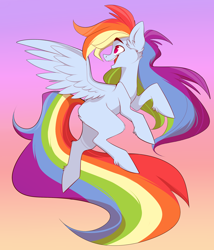 Size: 1800x2100 | Tagged: safe, artist:ecoelus, derpibooru import, rainbow dash, pegasus, pony, flying, missing cutie mark, solo