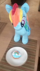 Size: 610x1084 | Tagged: safe, derpibooru import, rainbow dash, bread, donut, food, irl, photo, plushie, solo