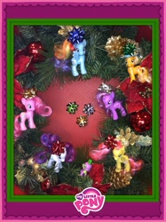 Size: 717x960 | Tagged: safe, derpibooru import, applejack, fluttershy, pinkie pie, rainbow dash, rarity, spike, twilight sparkle, dragon, earth pony, pegasus, pony, unicorn, christmas, christmas tree, facebook, tree