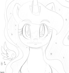 Size: 1600x1684 | Tagged: safe, artist:alesarox, princess luna, alicorn, pony, female, looking at you, sketch, solo, watermark