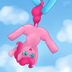 Size: 1512x1512 | Tagged: safe, alternate version, artist:zekromlover, derpibooru import, pinkie pie, rainbow dash, earth pony, pegasus, pony, belly button, featureless crotch, female, flying, holding a pony, mare, offscreen character