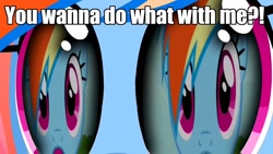 Size: 1280x720 | Tagged: safe, screencap, rainbow dash, pegasus, pony, caption, eye reflection, eyes, reflection