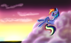 Size: 1500x908 | Tagged: safe, artist:myhysteria, rainbow dash, pegasus, pony, cloud, cloudy, smiling, solo