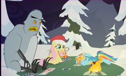 Size: 580x351 | Tagged: safe, fluttershy, rainbow dash, pegasus, pony, yeti, card, skifree, youtube link