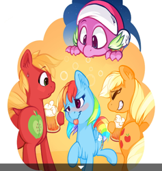 Size: 758x800 | Tagged: safe, derpibooru import, applejack, big macintosh, rainbow dash, spike, dragon, earth pony, pegasus, pony, cider, claws, drunk, drunker dash, hat, male, plot, rainbowspike, santa hat, shipping, stallion, straight