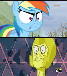 Size: 768x864 | Tagged: safe, derpibooru import, screencap, rainbow dash, pegasus, pony, tanks for the memories, angry, comparison, do i look angry, faic, solo, spoilers for another series, steven universe, yellow diamond (steven universe)