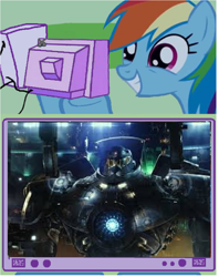 Size: 956x1208 | Tagged: safe, rainbow dash, pegasus, pony, exploitable meme, gipsy danger, meme, obligatory pony, pacific rim, trailer, tv meme