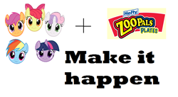 Size: 1360x744 | Tagged: safe, apple bloom, rainbow dash, scootaloo, sweetie belle, twilight sparkle, pegasus, pony, cute, cute face, cutie mark crusaders, exploitable meme, face, faic, make it happen, meme, paper plates, smiling, zoo pals