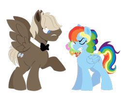 Size: 926x721 | Tagged: safe, artist:dbkit, dumbbell, rainbow dash, pegasus, pony, alternate hairstyle, bouquet, dumbdash, female, flower, male, shipping, simple background, straight, transparent background, tsundere, vector