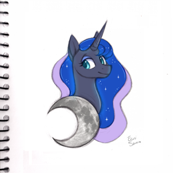 Size: 2750x2750 | Tagged: safe, artist:eeviart, princess luna, alicorn, pony, crescent moon, female, mare, moon, simple background, solo, traditional art, white background