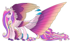 Size: 5141x3085 | Tagged: safe, artist:akumajdragon, princess cadance, alicorn, pony, cloven hooves, crown, feather, feathered fetlocks, female, jewelry, mare, regalia, simple background, smiling, solo, spread wings, tail feathers, transparent background, wings