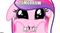 Size: 889x500 | Tagged: safe, edit, princess cadance, alicorn, pony, caption, cute, cutedance, female, floppy ears, happy, hearts and hooves day, holiday, image macro, imminent shipping, oh god, princess of love, princess of shipping, run, simple background, smiling, solo, squishy cheeks, text, valentine's day, white background