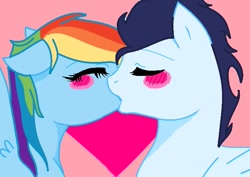 Size: 715x506 | Tagged: safe, artist:rainbows-in-reality, derpibooru import, rainbow dash, soarin', pegasus, pony, blushing, female, kissing, male, shipping, soarindash, straight