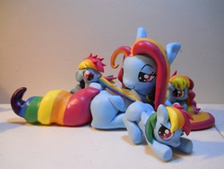 Size: 2592x1944 | Tagged: safe, artist:earthenpony, rainbow dash, oc, pegasus, pony, blank flank, colt, craft, family, female, filly, filly rainbow dash, male, mother, mouth hold, rainbow mom, sculpture, siblings, sisters, tail, tail pull, younger