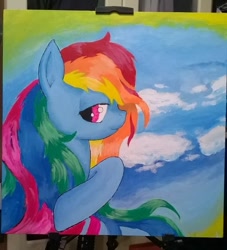 Size: 571x628 | Tagged: safe, artist:novich, derpibooru import, rainbow dash, pegasus, pony, canvas, painting, sky, solo, traditional art