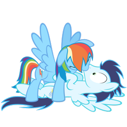 Size: 1024x1024 | Tagged: safe, artist:ashidaru, rainbow dash, soarin', pegasus, pony, female, kissing, male, shipping, soarindash, straight, wingboner