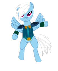 Size: 900x1101 | Tagged: safe, artist:demonioblanco, rainbow dash, pegasus, pony, clothes, hair, hokuto no ken, rei, solo, white, white hair