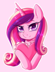 Size: 2842x3750 | Tagged: safe, artist:fluffymaiden, princess cadance, alicorn, pony, cute, cutedance, ear fluff, female, heart, heart eyes, holiday, looking at you, mare, pink background, simple background, smiling, solo, valentine's day, wingding eyes