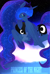 Size: 1280x1894 | Tagged: safe, artist:xxmoondropsxx, princess luna, alicorn, pony, cloud, cutie mark, ethereal mane, female, jewelry, lidded eyes, lying down, mare, regalia, solo, starry mane, stars, text, watermark