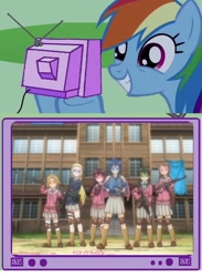 Size: 564x770 | Tagged: safe, rainbow dash, pegasus, pony, exploitable meme, meme, obligatory pony, stella jogakuin koutouka c3-bu, tv meme