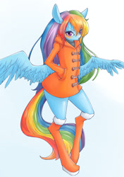 Size: 2039x2894 | Tagged: safe, artist:unousaya, derpibooru import, rainbow dash, pegasus, pony, semi-anthro, bipedal, solo