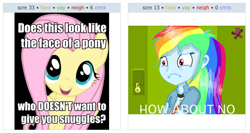 Size: 534x284 | Tagged: safe, fluttershy, rainbow dash, equestria girls, exploitable meme, fake, juxtaposition, juxtaposition win, meme