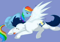 Size: 700x488 | Tagged: safe, artist:colourstrike, derpibooru import, rainbow dash, soarin', pegasus, pony, female, male, preening, shipping, soarindash, straight