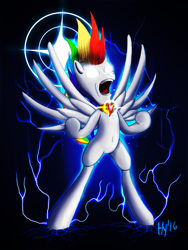 Size: 1954x2605 | Tagged: safe, artist:jphyperx, derpibooru import, rainbow dash, pegasus, pony, belly button, bipedal, glowing eyes, solo, super rainbow dash