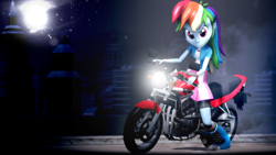 Size: 1920x1080 | Tagged: safe, artist:sourcerabbit, derpibooru import, rainbow dash, equestria girls, 3d, motorcycle, pcj-600, solo, source filmmaker