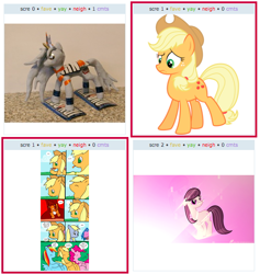 Size: 538x568 | Tagged: safe, artist:jave-the-13, artist:thatguy1945, derpibooru import, applejack, derpy hooves, octavia melody, pinkie pie, rainbow dash, earth pony, pegasus, pony, comic, exploitable meme, female, juxtaposition, juxtaposition win, mare, meta, model, sculpture, simple background, tin can, vector, white background