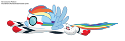 Size: 1248x416 | Tagged: safe, artist:ethanchang, rainbow dash, pegasus, pony, 1st awesome platoon, clothes, costume, female, flying, goggles, mare, solo, thunderbirds (air force), uniform, us air force