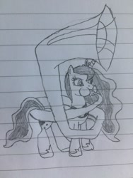 Size: 2448x3264 | Tagged: safe, artist:puffedcheekedblower, princess luna, alicorn, pony, lined paper, musical instrument, pencil drawing, puffy cheeks, solo, sousaphone, traditional art, tuba