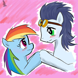 Size: 894x894 | Tagged: safe, artist:misamisa25, rainbow dash, soarin', pegasus, pony, female, love, male, shipping, soarindash, straight