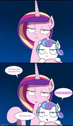 Size: 500x854 | Tagged: safe, artist:doublewbrothers, edit, princess cadance, princess flurry heart, alicorn, pony, comic:luna land, cadance is not amused, comic, cropped, dank memes, dead meme, demoman, demopan, exploitable meme, eye clipping through hair, female, flurry heart is not amused, imgflip, meme, mother and child, mother and daughter, parent and child, team fortress 2, unamused