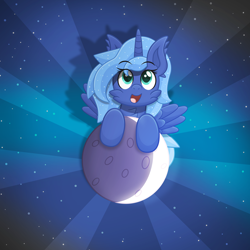 Size: 4000x4000 | Tagged: safe, artist:sol-r, princess luna, alicorn, pony, cute, full moon, lunabetes, moon, s1 luna, solo, sunburst background, tangible heavenly object