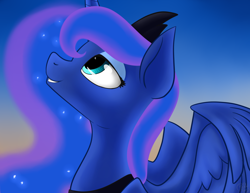 Size: 1600x1236 | Tagged: safe, artist:firepetalfox, princess luna, alicorn, pony, bust, crown, cute, ethereal mane, female, jewelry, looking up, lunabetes, mare, portrait, regalia, solo, starry mane