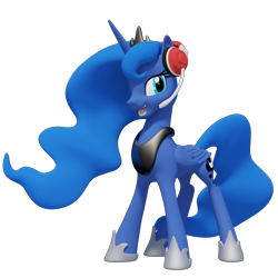 Size: 1280x1280 | Tagged: safe, artist:clawed-nyasu, princess luna, alicorn, pony, 3d, 3d model, female, gamer luna, headphones, mare, simple background, solo, transparent background