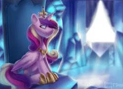 Size: 1613x1169 | Tagged: safe, artist:enderselyatdark, princess cadance, alicorn, pony, crown, crystal, crystal empire, horn, jewelry, princess of love, rcf community, regalia, throne, throne room