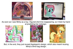 Size: 1241x840 | Tagged: safe, artist:tiarawhya, applejack, fluttershy, minty, pinkie pie, princess cadance, princess celestia, rainbow dash, rarity, spike, twilight sparkle, twilight sparkle (alicorn), alicorn, dragon, earth pony, pegasus, pony, unicorn, sundae sundae sundae, spoiler:interseason shorts, blind bag, brushable, cowboy hat, female, hat, male, mane six, mare, toy