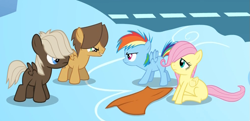 Size: 1007x487 | Tagged: safe, screencap, dumbbell, fluttershy, hoops, rainbow dash, pegasus, pony, the cutie mark chronicles, blanket, female, filly, filly fluttershy, filly rainbow dash, younger