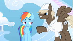 Size: 1280x720 | Tagged: safe, screencap, dumbbell, rainbow dash, pegasus, pony, sonic rainboom (episode), annoyed, billy, bullying