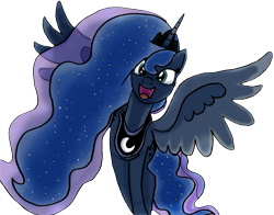 Size: 3383x2649 | Tagged: safe, artist:mountainlygon, edit, editor:childofthenight, princess luna, alicorn, pony, background removed, cute, female, happy, huzzah, lunabetes, mare, simple background, solo, spread wings, transparent background, wings