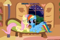 Size: 1047x696 | Tagged: safe, artist:navitaserussirus, fluttershy, rainbow dash, pegasus, pony, blushing, female, flutterdash, lesbian, shipping, wingboner